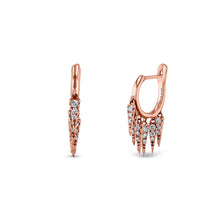 Load image into Gallery viewer, Pair of 18k Gold and Genuine Diamond Round Huggy Hoop Earrings with Dangling Diamonds High Quality in Rose Yellow or White Gold