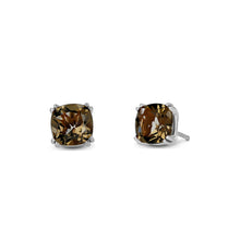 Load image into Gallery viewer, 14k Gold Smokey Topaz Quartz Cushion Cut Stud Earring Pair for Women