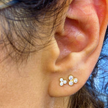 Load image into Gallery viewer, Single (Half Pair) 14k Gold and Genuine Diamond 3 Stone Trio Bezel Set Diamond Stud Earrings w/ High Quality Diamonds for Women