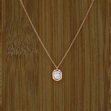 Load image into Gallery viewer, 14k Gold Genuine Diamond Bezel Set Baguette Emerald Cut Look Solitaire Pendant Necklace Adjustable Length Chain Women White Yellow Rose