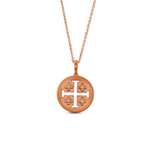 Load image into Gallery viewer, 14k Solid Yellow Gold Genuine Diamond Jerusalem Cross Heavyweight Medallion Disc Pendant Necklace and Adjustable Chain for Women