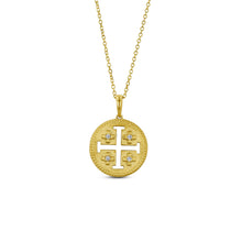 Load image into Gallery viewer, 14k Solid Yellow Gold Genuine Diamond Jerusalem Cross Heavyweight Medallion Disc Pendant Necklace and Adjustable Chain for Women