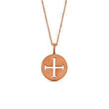 Load image into Gallery viewer, 14k Solid Yellow Gold Genuine Diamond Jerusalem Cross Heavyweight Medallion Disc Pendant Necklace and Adjustable Chain for Women