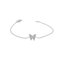 Load image into Gallery viewer, 18K Solid Gold Natural Diamond Butterfly Chain Adjustable Bracelet | Minimalist Dainty Stacking Diamond Bracelet White Yellow Rose Gold
