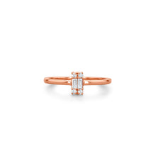 Load image into Gallery viewer, 14k Solid Gold Genuine Natural Diamond Baguette and Round Vertical Rectangle Ring for Women in White Yellow or Rose Gold