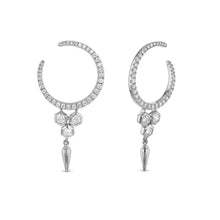 Load image into Gallery viewer, 14k Gold and Genuine Diamond Crescent Hoop Statement Earring with Dangling Drop for Women 3/5" Drop