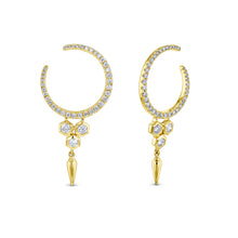 Load image into Gallery viewer, 14k Gold and Genuine Diamond Crescent Hoop Statement Earring with Dangling Drop for Women 3/5" Drop