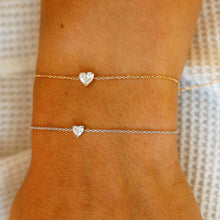 Load image into Gallery viewer, 14k Gold Genuine Diamond Heart Solitaire Stacking Layering Adjustable Dainty Minimalist Chain Bracelet for Women with Drawstring