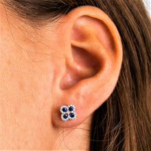 Load image into Gallery viewer, 18k White Gold and Genuine Diamond Natural Sapphire | Emerald | Ruby Clover Stud Earrings with Very High Quality Stones for Women or Girls