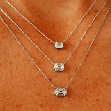Load image into Gallery viewer, 18k White Gold Very High Quality VVS F Genuine Diamond Solitaire Emerald Cut Dainty Delicate Minimalist Choker Pendant Necklace on Chain
