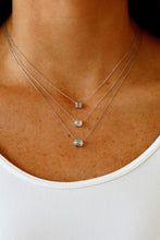 Load image into Gallery viewer, 18k White Gold Very High Quality VVS F Genuine Diamond Solitaire Emerald Cut Dainty Delicate Minimalist Choker Pendant Necklace on Chain