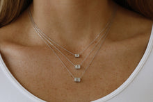 Load image into Gallery viewer, 18k White Gold Very High Quality VVS F Genuine Diamond Solitaire Emerald Cut Dainty Delicate Minimalist Choker Pendant Necklace on Chain