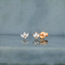Load image into Gallery viewer, Single (Half Pair) 14k Solid Gold Genuine Diamond Lotus Flower Marquise Earring Stud Minimalist White Yellow Rose Gold