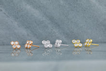 Load image into Gallery viewer, Single Half Pair of 14k Gold Genuine Diamond 4 Bezel Classic Dainty Cluster Stud Earrings for Women in Rose White or Yellow Gold