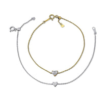 Load image into Gallery viewer, 14k Gold Genuine Diamond Heart Solitaire Stacking Layering Adjustable Dainty Minimalist Chain Bracelet for Women with Drawstring