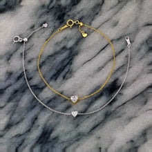 Load image into Gallery viewer, 14k Gold Genuine Diamond Heart Solitaire Stacking Layering Adjustable Dainty Minimalist Chain Bracelet for Women with Drawstring