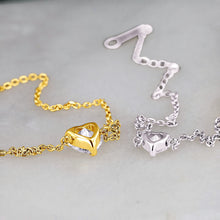 Load image into Gallery viewer, 14k Gold Genuine Diamond Heart Solitaire Stacking Layering Adjustable Dainty Minimalist Chain Bracelet for Women with Drawstring