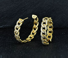 Load image into Gallery viewer, 18k Solid Gold Natural Diamond Cuban Link Hoop Earrings For Women