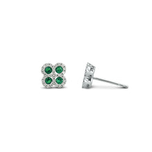 Load image into Gallery viewer, 18k White Gold and Genuine Diamond Natural Sapphire | Emerald | Ruby Clover Stud Earrings with Very High Quality Stones for Women or Girls