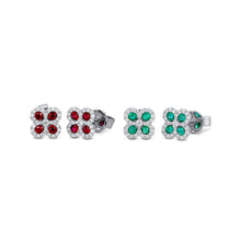 Load image into Gallery viewer, 18k White Gold and Genuine Diamond Natural Sapphire | Emerald | Ruby Clover Stud Earrings with Very High Quality Stones for Women or Girls