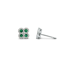 Load image into Gallery viewer, 18k White Gold and Genuine Diamond Natural Sapphire | Emerald | Ruby Clover Stud Earrings with Very High Quality Stones for Women or Girls
