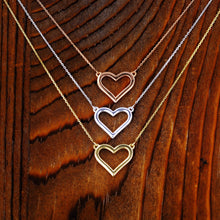 Load image into Gallery viewer, 14k Solid Gold Plain Open Heart Necklace Pendant with Adjustable Length Chain in White Yellow or Rose Gold for Women or Girls