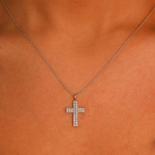 Load image into Gallery viewer, 18k Solid Gold and Genuine Natural Diamond Micro Pave Cross Pendant Necklace and Chain for Women