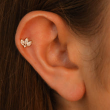 Load image into Gallery viewer, Single (Half Pair) 14k Solid Gold Genuine Diamond Lotus Flower Marquise Earring Stud Minimalist White Yellow Rose Gold