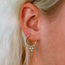 Load image into Gallery viewer, 14k Gold and Genuine Diamond Crescent Hoop Statement Earring with Dangling Drop for Women 3/5" Drop
