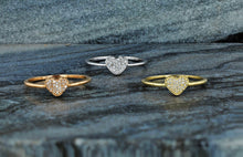 Load image into Gallery viewer, 14k Solid Gold and Natural Diamond Micro-Set Pave Heart Ring | Dainty Sweet Sixteen Bat Mitzvah Gift | Heart Stack Ring | Love Jewelry