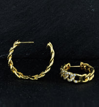 Load image into Gallery viewer, 18k Solid Gold Natural Diamond Cuban Link Hoop Earrings For Women