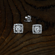 Load image into Gallery viewer, 14k White Gold Genuine Diamond Square Cushion Shape Diamond Cluster Stud Earrings for Women Dressy or Every Day High Quality