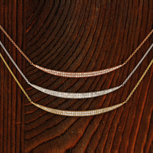 Load image into Gallery viewer, 14k Gold and Genuine Diamond Microset Pave Curved Bar Crescent Necklace w/ High Quality Diamonds in White, Yellow or Rose Gold for Women
