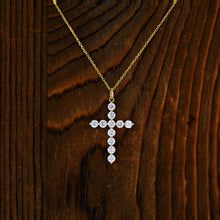 Load image into Gallery viewer, 18k Gold Genuine Diamond 1CT Common Prong Large Simple Classic Cross Pendant Necklace Unisex Women or Men White Yellow Gold 1" Length
