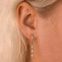 Load image into Gallery viewer, 14k Solid Gold Genuine Diamond Pear Teardrop Huggy Hoop Dangle Minimalist Dainty Earrings White Yellow Rose Gold for Women 1.25" Length