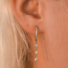 Load image into Gallery viewer, Pair of 14k Genuine Diamond Pear Teardrop Huggy Hoop Dangle Minimalist Dainty Earrings White Yellow Rose Gold for Women 1.25" Total Length