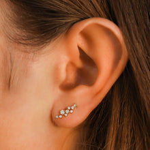 Load image into Gallery viewer, Single (Half Pair) 14K or 18k Gold Genuine Diamond Cluster Spray Ear Climber Crawler Earring Stud White Yellow Rose Gold 1/2" Length