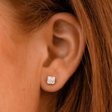Load image into Gallery viewer, 18k White Gold GENUINE Diamond Cushion Cut Illusion Very High Quality VVS Diamond Stud Earrings