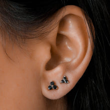 Load image into Gallery viewer, Single (Half Pair) 14k Gold Genuine Black Diamond 3 Stone Trio Triangle Cluster Stud Earrings in White Yellow Rose Gold