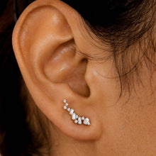 Load image into Gallery viewer, 14k or 18k Solid Gold Genuine Natural Baguette and Round Diamond Ear Climber