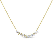 Load image into Gallery viewer, 14k Solid Gold Genuine Natural Diamond Baguette and Round Curved Bar Necklace for Women