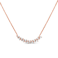 Load image into Gallery viewer, 14k Solid Gold Genuine Natural Diamond Baguette and Round Curved Bar Necklace for Women