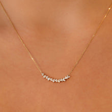 Load image into Gallery viewer, 14k Solid Gold Genuine Natural Diamond Baguette and Round Curved Bar Necklace for Women