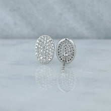 Load image into Gallery viewer, Pair of 14k Gold and Genuine Diamond Micro-Pave Oval Disc Earring Studs with High Quality Diamonds for Women in White, Yellow or Rose Gold