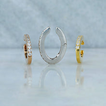 Load image into Gallery viewer, Single (Half Pair) 14k or 18k Gold & Genuine Diamond Hinged Heavyweight Non-Pierced Ear Cuff in White Yellow or Rose Gold for Women or Girls