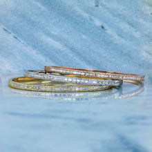 Load image into Gallery viewer, 14k Solid Gold Genuine Natural Diamond Baguette and Round Diamond Statement Bangle for Women White Yellow Rose Gold