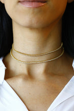 Load image into Gallery viewer, 18k Solid Gold Genuine Diamond Tennis Choker Necklace W/ Adjustable Length Chain for Women White Yellow Rose Gold