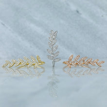 Load image into Gallery viewer, 14k Gold and Genuine Diamond Micro-Pave Leaf Petal Ring | Gold and Diamond Vine Ring for Women