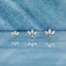 Load image into Gallery viewer, Single (Half Pair) 14k Solid Gold Genuine Diamond Lotus Flower Marquise Earring Stud Minimalist White Yellow Rose Gold