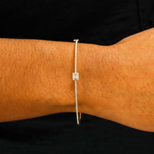 Load image into Gallery viewer, 14k Solid Gold Genuine Natural Diamond Baguette and Round Diamond Emerald Cut Look Statement Bangle for Women White Yellow Rose Gold